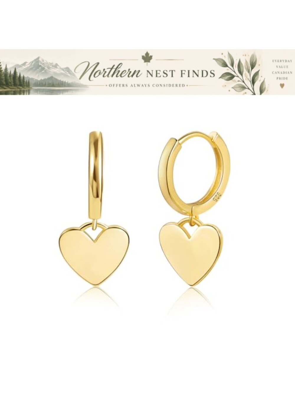 Sterling Silver Heart Dangle Leverback Earrings